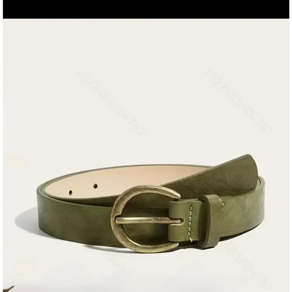 NW0T Madewell Olive Green Faux Leather Belt Antique Gold Buckle Boho Fall 44 “